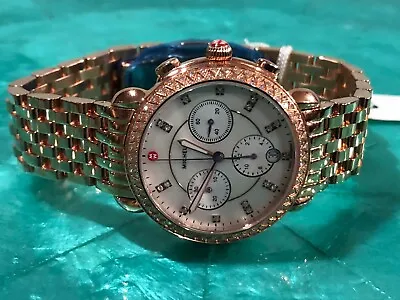 Michele Sidney 18k Rose Gold Plt Diamond Chrono Watch - MWW30A000033 • $1215
