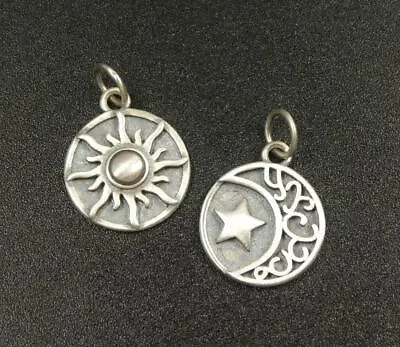 Unique Chic Sterling Silver Sun Moon Star Asymmetrical Small Charm Pendant Set • $22.50