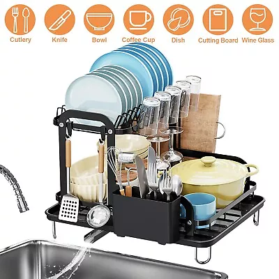 2Tiers Rustproof Dish Drying Rack Kitchen Counter Dish Rack Space Saving Holder • $31.49