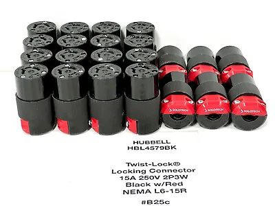 $6.88 • Buy Hubbell HBL4579BK Twist-Lock® Locking Plug 15A 250V 2P3W Black/Red L6-15R  #B25c