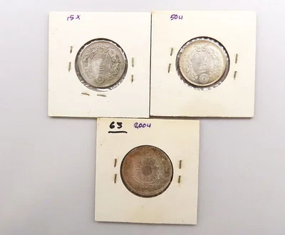 $31.50 • Buy 3 ANTIQUE JAPANESE 20 SEN DRAGON COINS 1870 Yr 3 1899 Yr 32 1898 Yr 31 SILVER