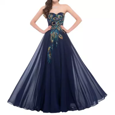 Peacock Long Evening Prom Bridesmaid Dress Formal Ball Gowns Womens Wedding New • $61.59