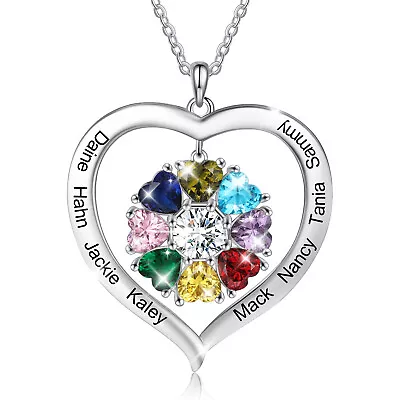 Personalized Heart Mother's Necklace Family Birthstone Pendant Gift For Mom • $22.99