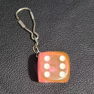 Vintage 90s Gambling Translucent Pink Dice Keychain Keyring Screw Tight Key Hold • $16.99