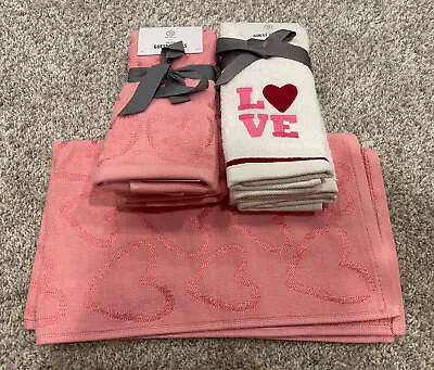 NEW Martha Stewart Valentine's Hand & Guest Towels Set Pink White FREE Shipping • $15.39