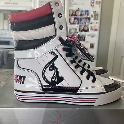 BABY PHAT Shoes 8.5 Milan Cat High Boots Super High Tops Pink Black White 8 1/2 • $199.99