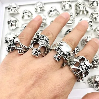 20PCs/Set Silver Skull Rings For Men Women Punk Style Fashion Jewellery • £11.87