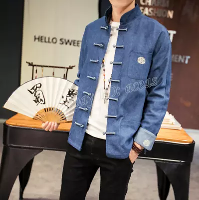 Chinese Tang Kung Fu JacketS Denim Spring Mens Shirt Cotton Linen Coats M-5XL • $41.09