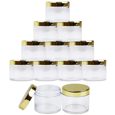 $5.99 • Buy Beauticom 2oz/60g/60ml High Quality Acrylic Container Jars - Clear With Gold Lid