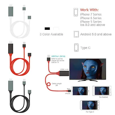 1080P HDMI Mirroring Cable Phone To TV HDTV Adapter For IPhone IPad Android • £7.96