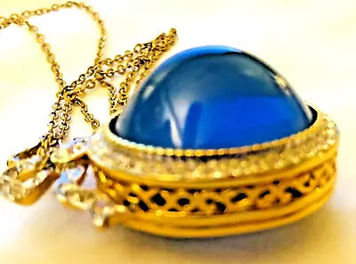 Joan Rivers Vintage Pin Pendant Blue Cabochon High Dome Faberge Inspired • $106.50