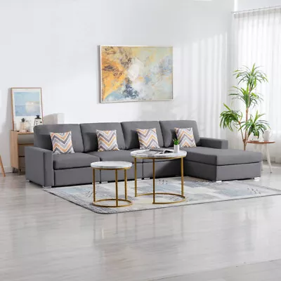 Modern 124  Gray Linen Reversible Sofa Chaise W/Pillow And Interchangeable Legs • $1406.29