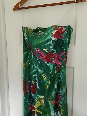 Liberty House Dress Young Hawaiian Green Pink Floral Midi Spaghetti Strap M • £18.24