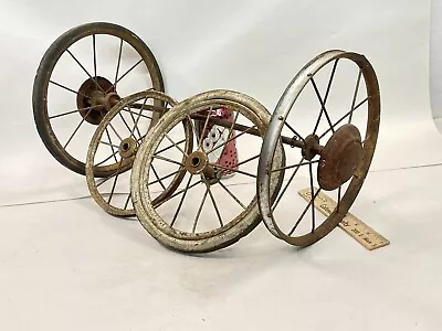 4Vintage Wire Spoke Baby Buggy Wheels Wagon Cart Carriage Stroller Hub Caps Axle • $15