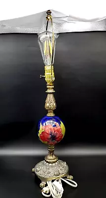 Moorcroft Hibiscus Lamp W Clawfoot & Cherubs Base Cobalt Blue Tublined Flambe  • $76.33