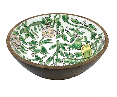 Mango Wood Serving Bowl Tropical Canary Birds Flowers Hand Painted Opal House • $21.99