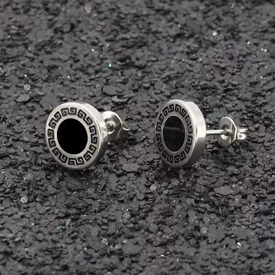 Mens Stainless Steel Round Black Stud Earrings Punk Gothic Rock Ear Stud 2 Pcs • $8.99