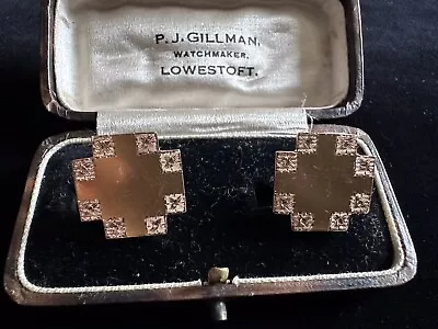 LARGE PAIR OLD VINTAGE 18ct SOLID GOLD ENGRAVED CROSS  CUFFLINKS  5.5 Grams • £235