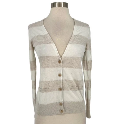 $25 • Buy Caslon Striped V-neck Cardigan Ivory Beige Size Small