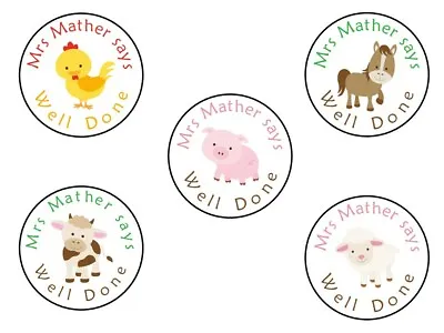 £2.50 • Buy 96 Personalised Teacher Reward Stickers School Well Done Labels Farm Animal
