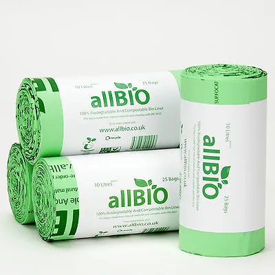 £10.89 • Buy 10L Extra Thick AllBIO Fully Compostable Food Waste Kitchen Caddy Bin Liners