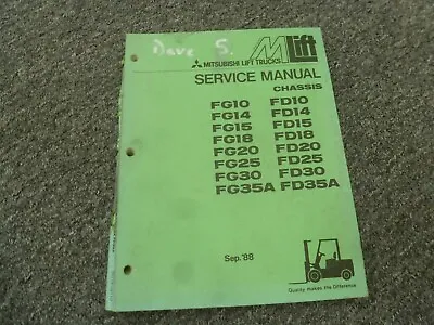 Mitsubishi FG10 FG14 FG15 Forklift Lift Truck Chassis Shop Service Repair Manual • $195.30