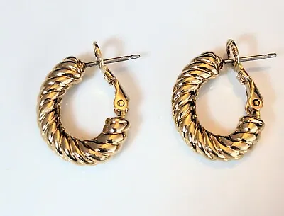 Vintage Kenneth Jay Lane Twisted Hoop Goldtone Huggie Earrings • $19