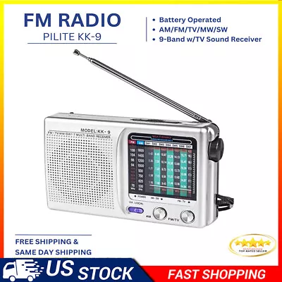Portable 9 Band World Receiver Fm(tv)/am/sw1-7 Multiband Radio Receiver Kk-9 • $10.89