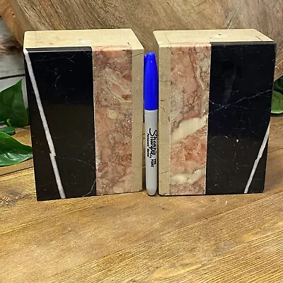 VTG MCM ART DECO STYLE Marble Cut Polished Stone Cube Slab Bookends Book Ends • $69