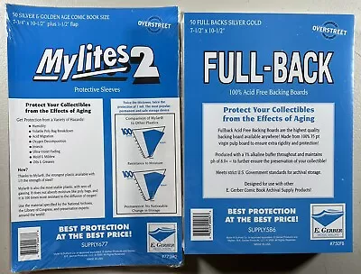 $58.95 • Buy E. Gerber Mylites2 & Full-Back Silver/Golden Age (50pcs) Set 775M2/750FB 35pt