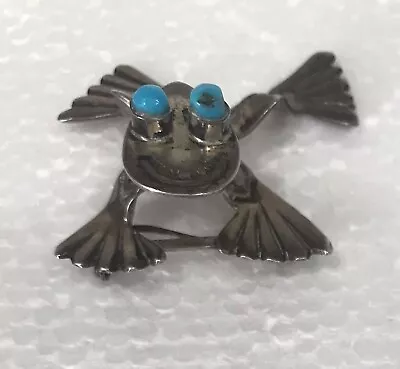 Vintage Sterling Silver And Turquoise Frog Pin • $49.95