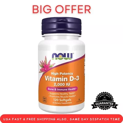 Now Supplements Vit D-3 2000 IU - 120 Softgels Immune Support - Bone Health • $7.49
