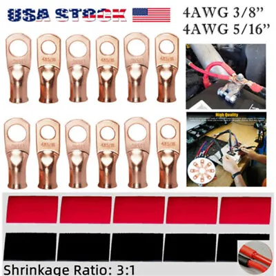 20PCS 4 AWG Gauge Copper Lugs  Set BLACK & RED Heat Shrink End Ring Terminals  • $8.99