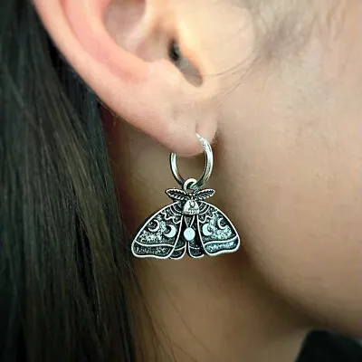 Luna Moth Hoops Earrings Goth Insect Wiccan Moon Phase Ear Stud Hook Jewelry • $2.86