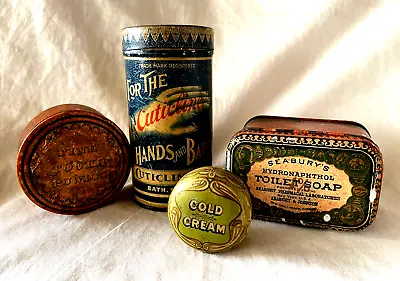 Group Of 4 Vintage TOILETRIE Containers… Soap Tooth Powder Cold Cream. 1930's • $74.95
