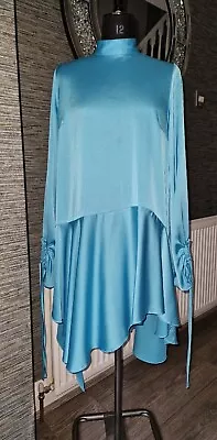 £20 • Buy Asos Asymmetric Turquoise Dress Open Back With Drape Scarf Size 12/14 Oversized