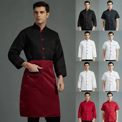 Men Women Kitchen Wear Waiter Bakery Uniform Chef Restaurant Jacket Chef Coat UK • £7.56