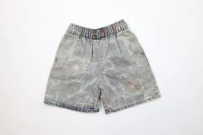 Vintage 90s Streetwear Boys Medium Distressed Rainbow Abstract Denim Shorts USA • $31.45