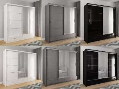 Sliding Wardrobe Door Bedroom Set Mirror Slider DAKO 8 -WhiteGreyBlack 2 Sizes • £149.99