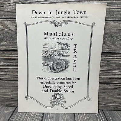 Vtg Down In Jungle Town Oahu Orchestration Hawaiian Guitar 1930 Sheet Music • $17.99