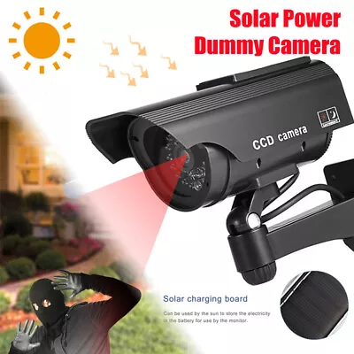 Solar Dummy Camera Security Surveillance CCTV Cam Fake Red IR LED Indoor Outdoor • £7.99