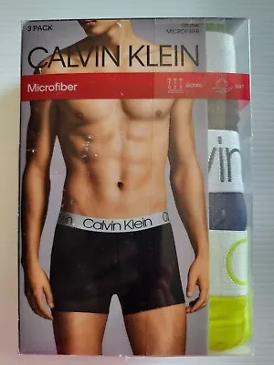 Calvin Klein 3 Pack Microfiber Trunks Underwear Size Large Black Steel Lime • $49.99