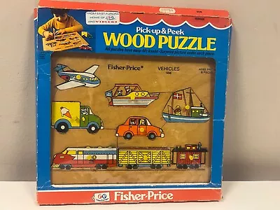 Vintage 1971 Fisher Price  Pick Up & Peek - Vehicles #508 All-Wood Puzzle • $9