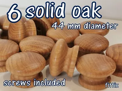 6 X Wooden Knobs Handle SKitchen Doors Drawer  Solid Oak Wood 44 Mm Diameter  • £9.99