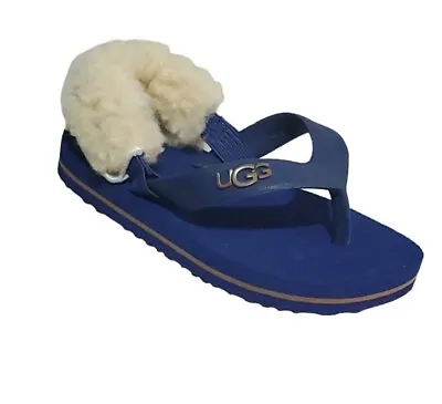 Ugg Baby Flip Flops 4/5 Navy Blue Infant Genuine Sheepskin  Slip On Sandals • $24.95