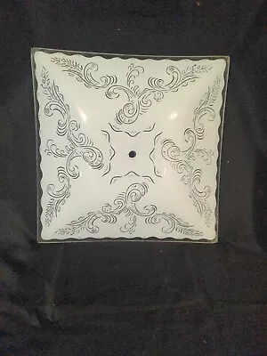 Vintage 1950s  13 1/2  Ceiling Light Fixture Cover Frosted Glass Floral Design • $20