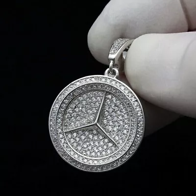 2.50 Ct Round Cut Lab Created Diamond Mercedes Pendant Chain 14k White Gold Over • $114.99