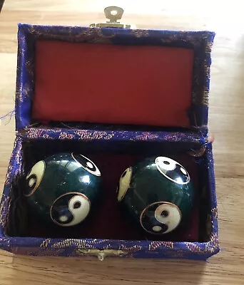 Chines Boading Chime Balls Sets Of 2 Stress Relaxation  Exercise Green Antique • $16