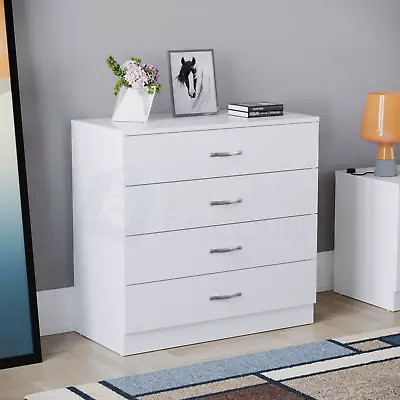 Riano Chest Of Drawers White 4 Drawer Metal Handles Runners Bedroom Furniture • £54.99