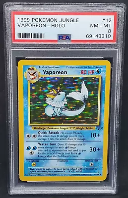 $57.95 • Buy Pokemon PSA 8 NM-MT Vaporeon 12/64 Jungle Holofoil Rare 1999 WOTC Holo S#3310